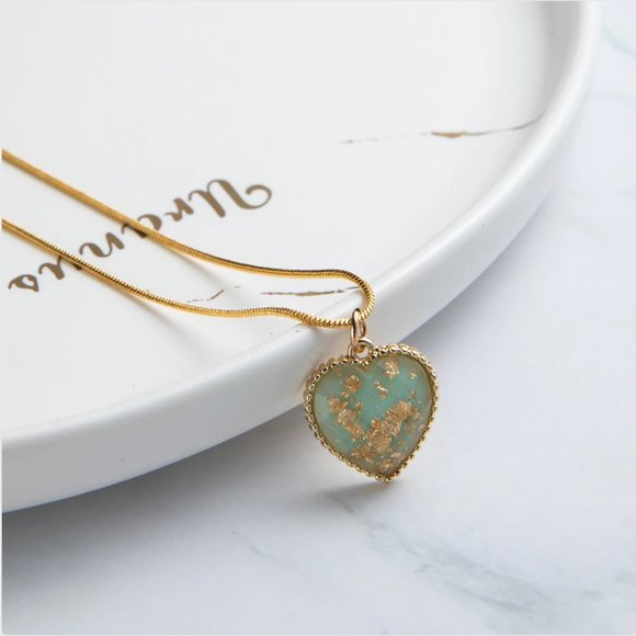 Sterling Silver Flecked Heart Pendant Gold Necklace - Picture 3 of 11